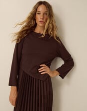 Petra Jersey Pleated Midi Dress, Brown (CHOCOLATE), large