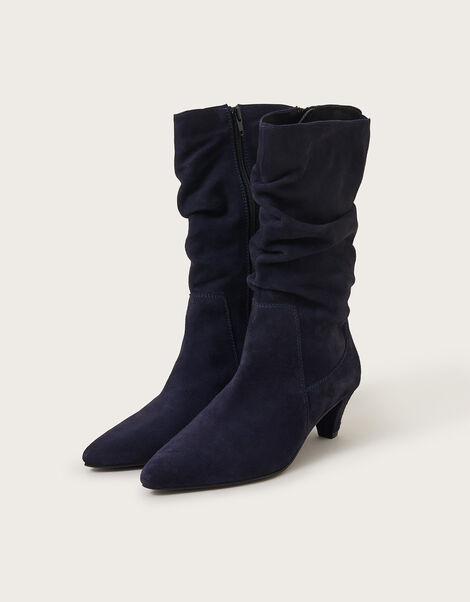 Nina Suede Ruched Boots, Blue (NAVY), large