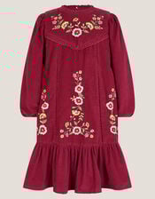 Embroidered Corduroy Tunic Dress, Pink (MAGENTA), large