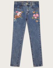 Embroidered Unicorn Jeans , Blue (BLUE), large