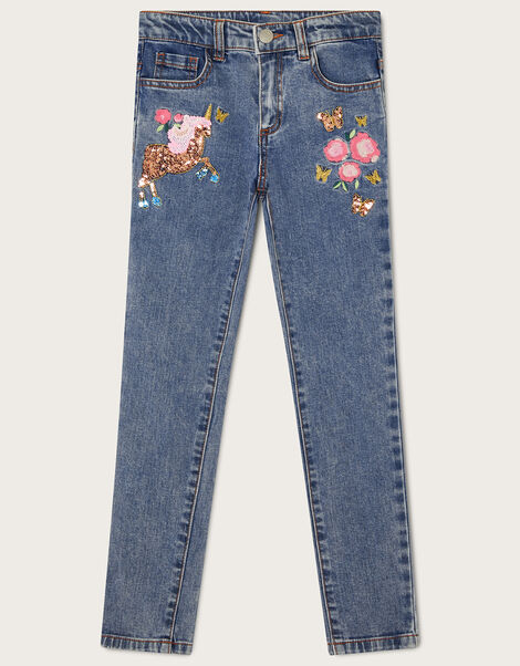 Embroidered Unicorn Jeans  Blue, Blue (BLUE), large