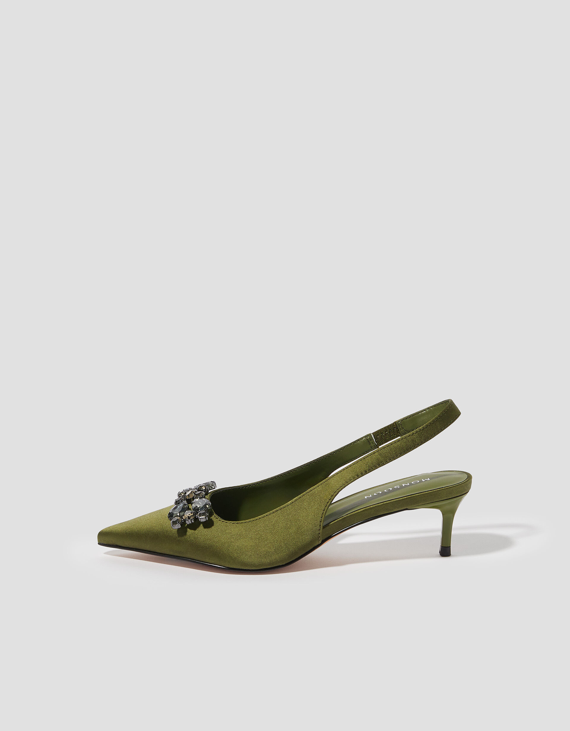 Tara Embellished Slingback Kitten Heels Green