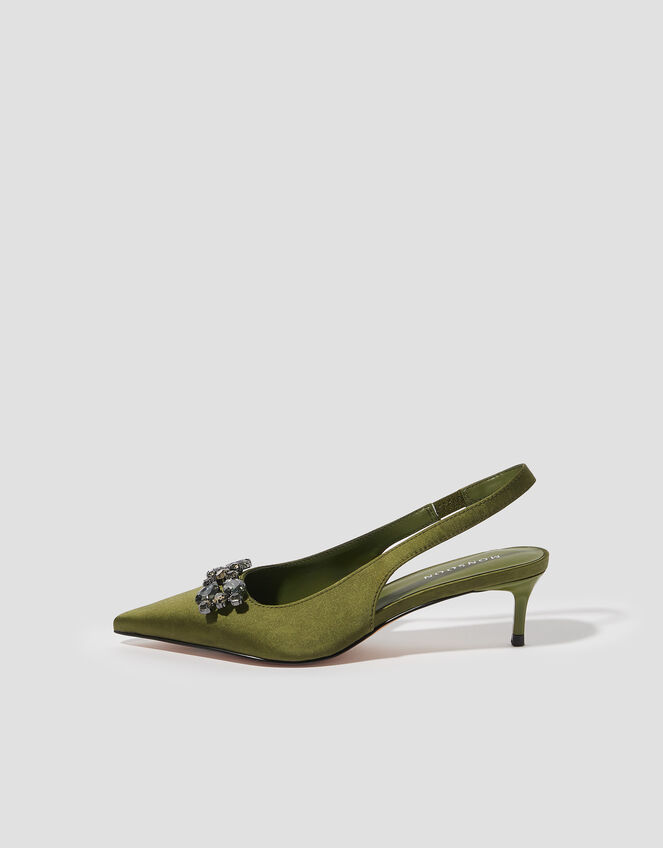 Tara Embellished Slingback Kitten Heels, Green (OLIVE), large