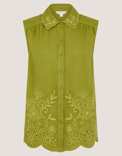 Effie Sleeveless Embroidered Shirt, Green (GREEN), large