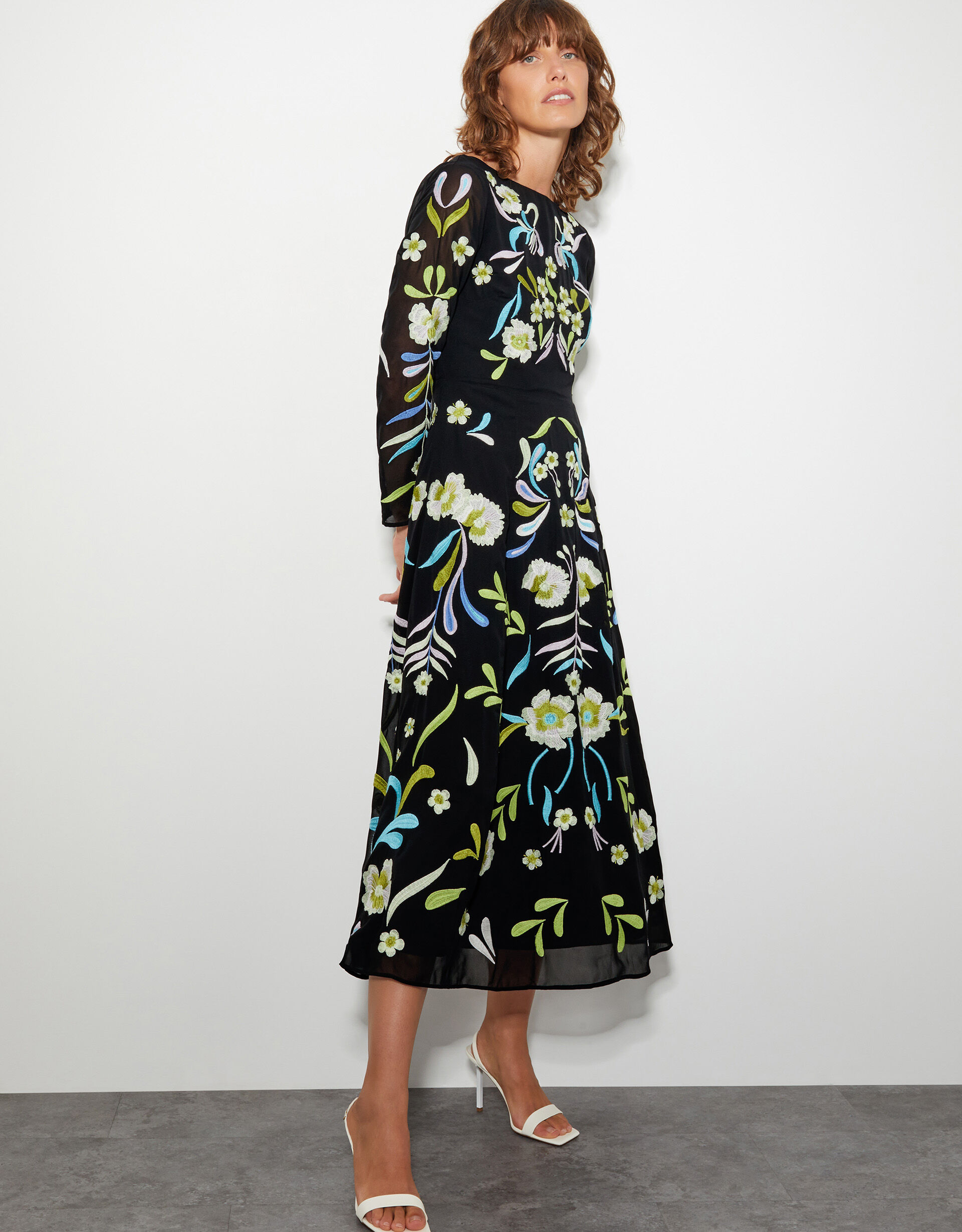 Floral midi dress with embroidered overlay new arrivals