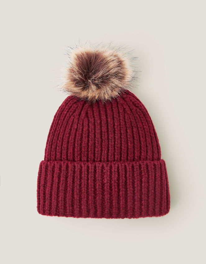 Dede Pom-Pom Beanie Hat, Red (BURGUNDY), large