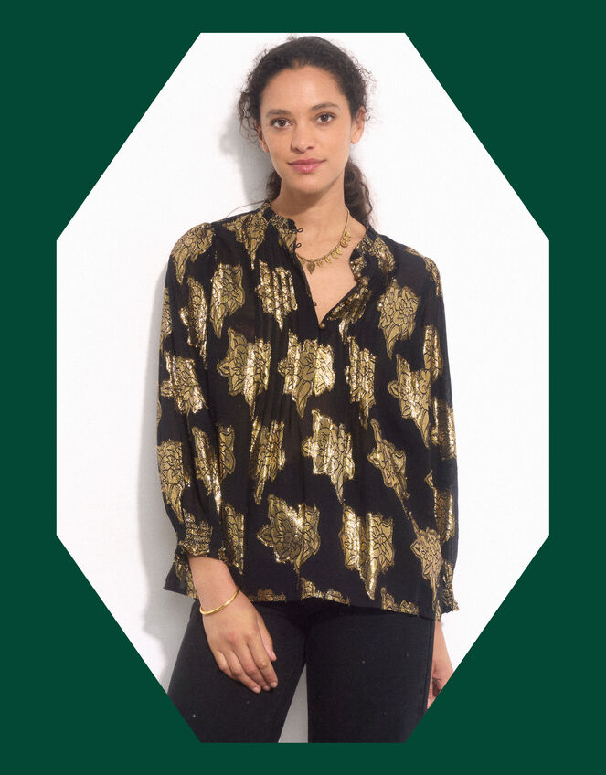 East Jacquard Blouse, Black (BLACK), large