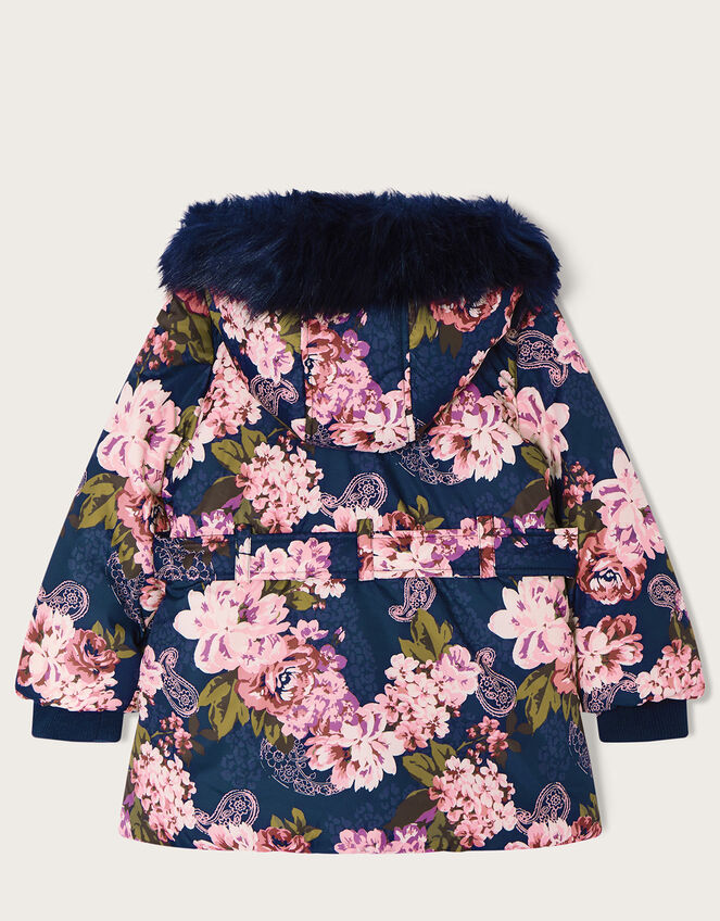Muted Floral Padded Coat, Blue (NAVY), large