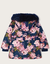 Muted Floral Padded Coat, Blue (NAVY), large