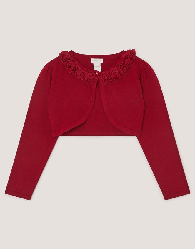 Ottilie Appliqu&eacute; Rose Cardigan, Red (RED), large