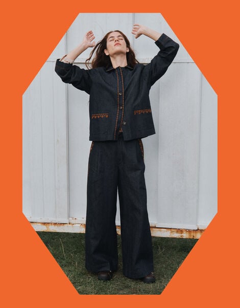 East Jayla Wide Leg Denim Trousers, Blue (NAVY), large