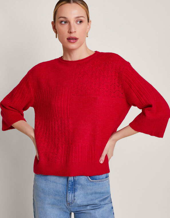 San Mixed Knit Sweater, Red (RED), large