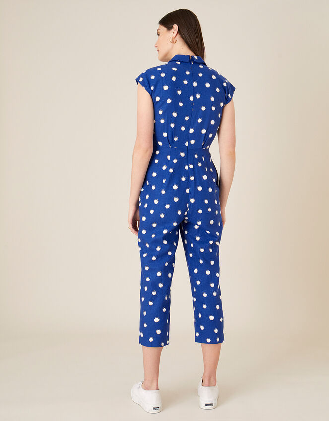 Spot Print Jumpsuit in Linen Blend , Blue (NAVY), large