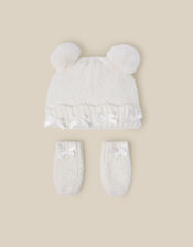 Baby Knitted Hat & Mittens Set, Ivory (IVORY), large