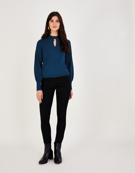 Twist Neck Jumper with LENZING™ ECOVERO™ , PEACOCK, large