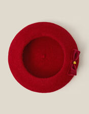 Velvet Bow Beret, Red (RED), large
