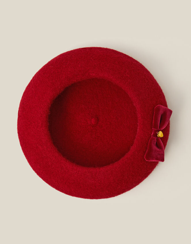 Velvet Bow Beret, Red (RED), large