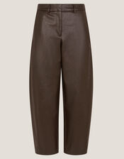 Tara Faux Leather Barrel Trousers, Brown (CHOCOLATE), large