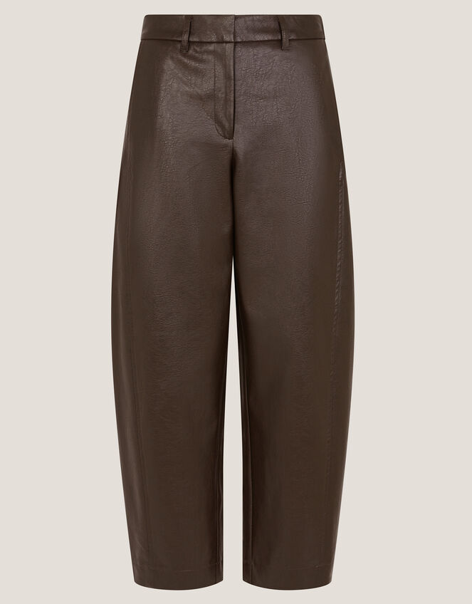 Tara Faux Leather Barrel Trousers, Brown (CHOCOLATE), large