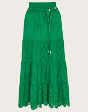 Broderie Tiered Skirt, Green (GREEN), large
