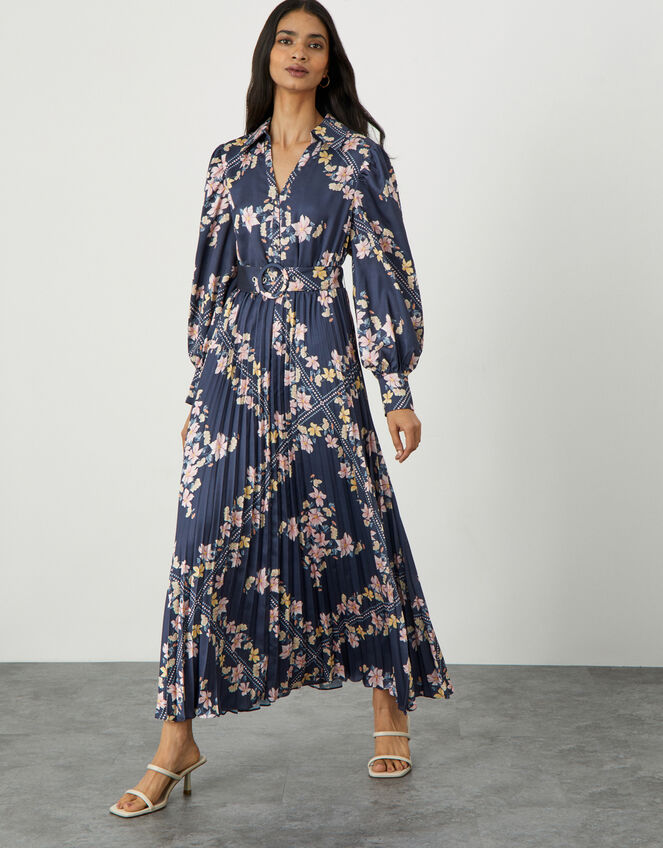 Phillipa Pleated Shirt Dress in Recycled Polyester, Grey (CHARCOAL), large