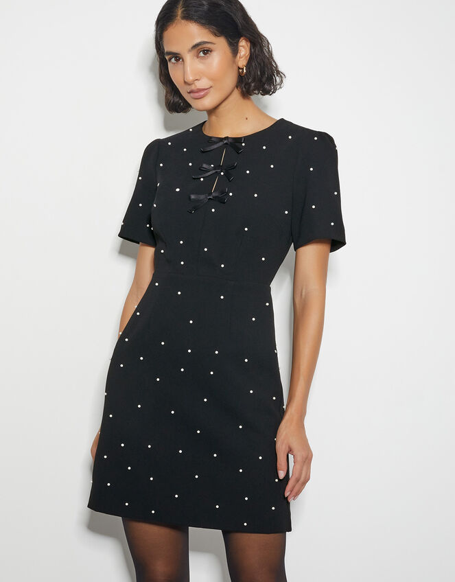 Lia Pearl Short Sleeve Mini Dress, Black (BLACK), large