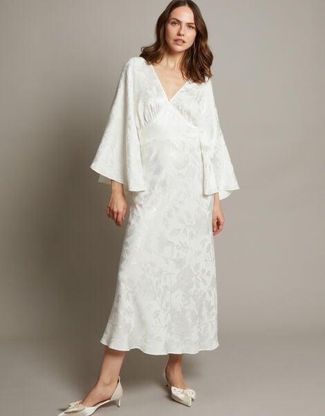 Clara Cape Satin Wedding Dress, Ivory (IVORY), large