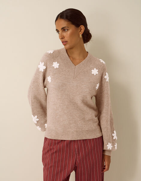 Emily Floral Embroidered Jumper , Mink (MINK), large
