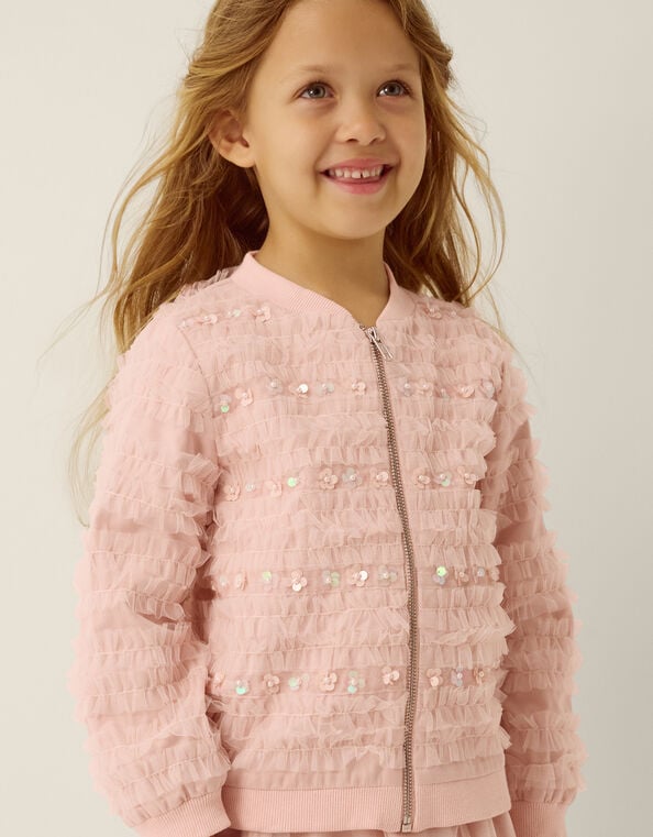 Carolyn Embellished Ruffle Bomber Jacket, Pink (PINK), large