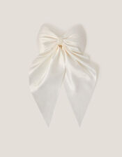 Satin Bow Bridesmaid Hair Clip, Ivory (IVORY), large
