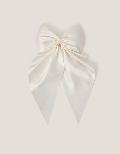 Satin Bow Bridesmaid Hair Clip, Ivory (IVORY), large