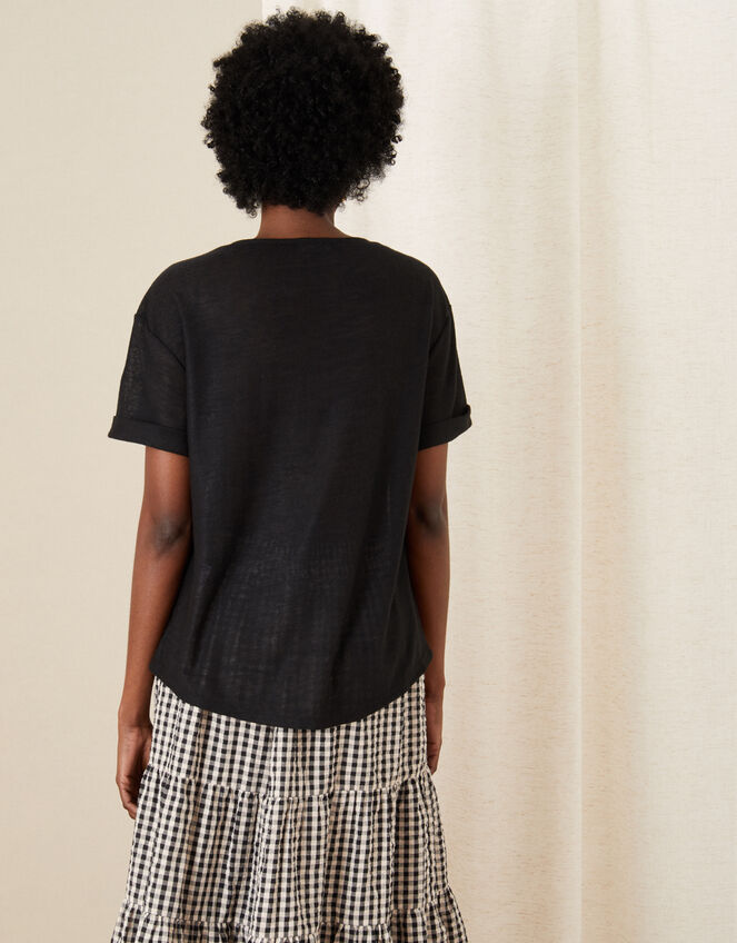 Lace-Up Neck T-Shirt, Black (BLACK), large