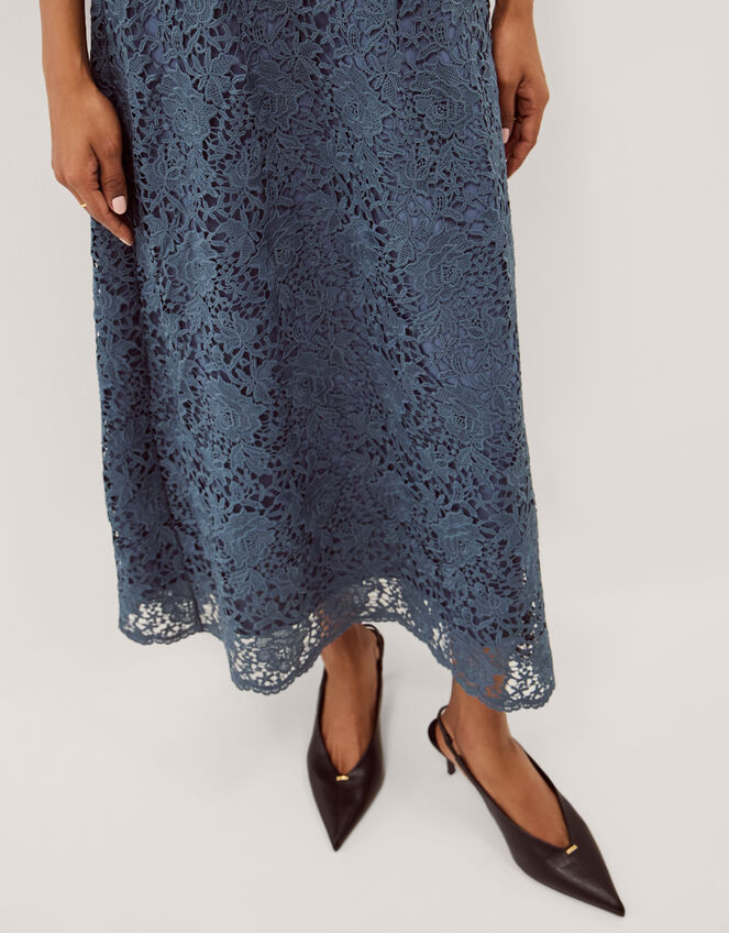 Regina Short Sleeve Lace Midi Dress, Blue (PETROL), large