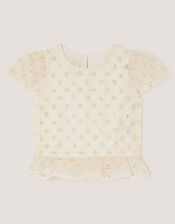 Gracie Embellished Peplum Top , White (WARM IVORY), large