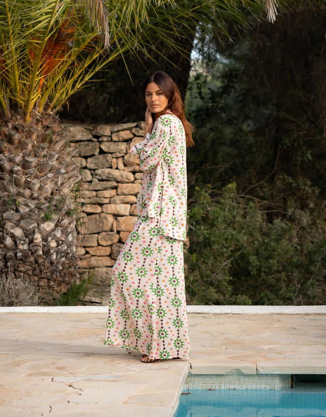 La Galeria Elefante Star Print Wide Leg Trousers, Orange (PEACH), large