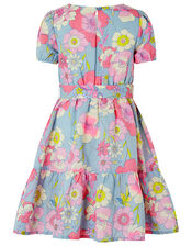 Octavia Floral Dress in Linen and Organic Cotton, Blue (BLUE), large
