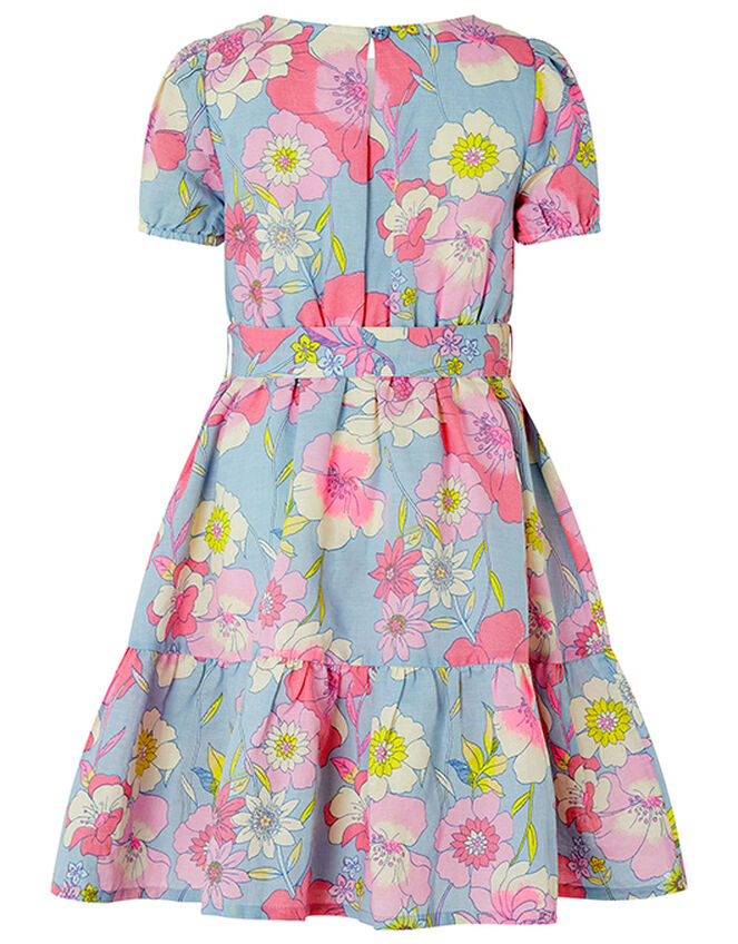 Octavia Floral Dress in Linen and Organic Cotton, Blue (BLUE), large