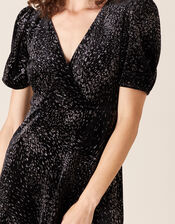 Georgie Glitter Stretch Velvet Dress, Black (BLACK), large