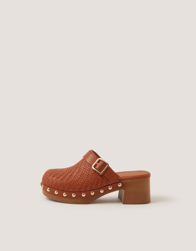 Alice Woven Heeled Clogs, Tan (TAN), large