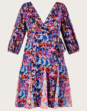 Palmer Print Pleated Dress, Blue (BLUE), large