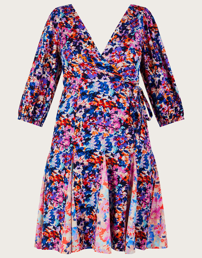 Palmer Print Pleated Dress, Blue (BLUE), large
