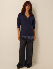 Lilah Lace Trim Sweater, Blue (NAVY), large
