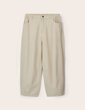 East Elodie Cotton Twill Barrel Leg Trousers, White (WARM IVORY), large