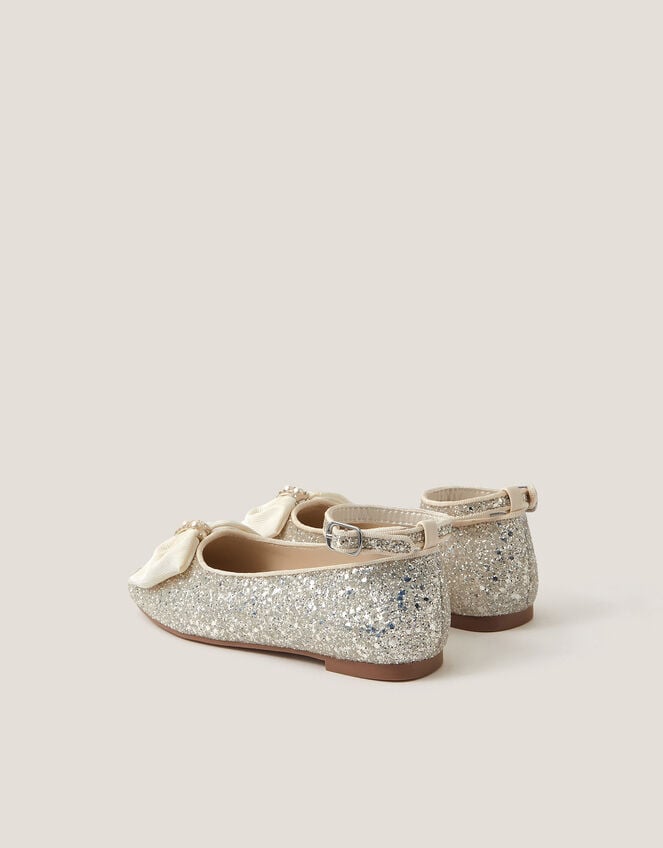Bow Glitter Ballet Flats, Ivory (IVORY), large