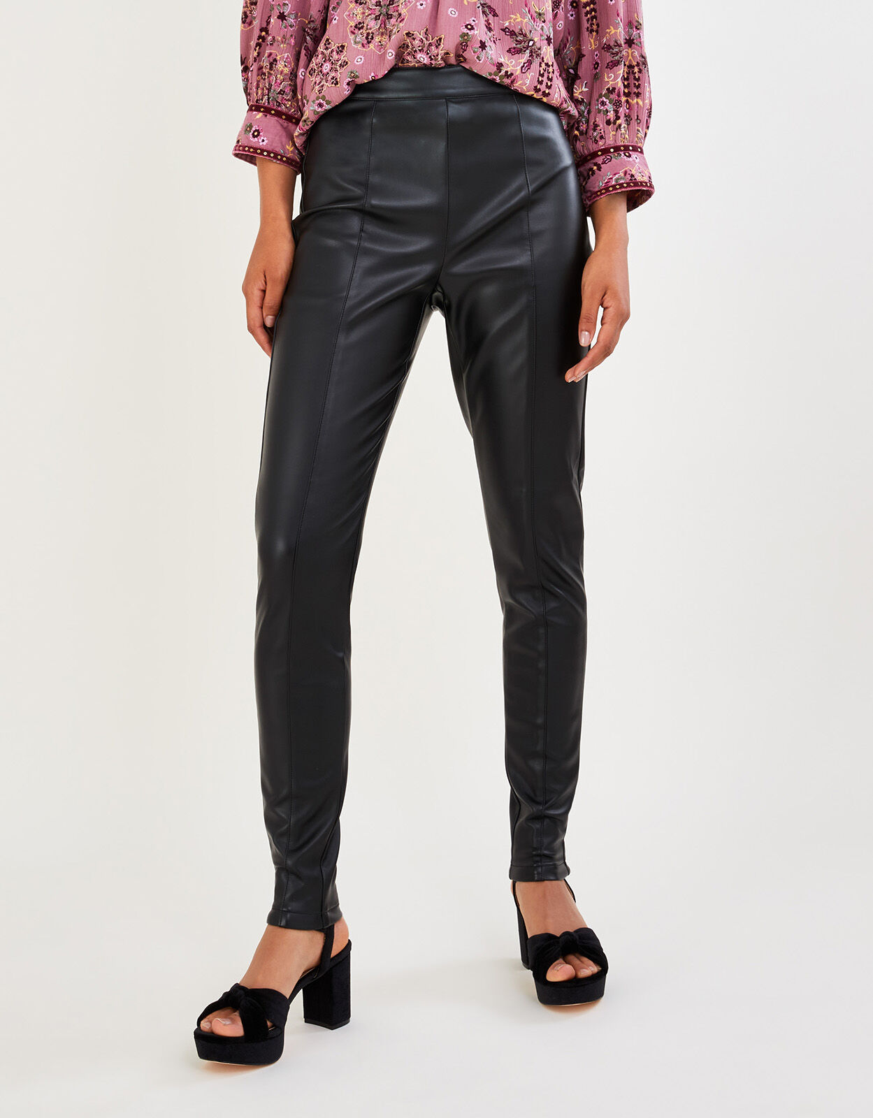 Lillian PU Trousers with Recycled Polyester Black Trousers Leggings Monsoon Global