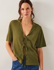 Tia Tie Knitted Cardigan, Green (GREEN), large