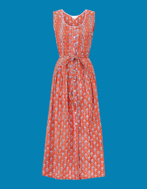 East Skye Pintuck Midi Dress in Organic Cotton Red, Red (RED), large