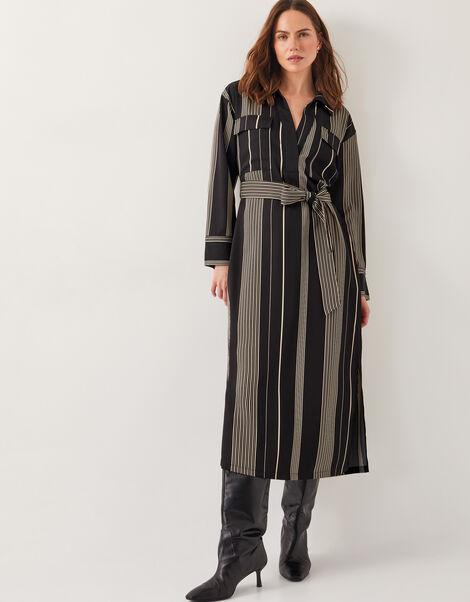 Andi Stripe Midi Shirt Dress, Black (BLACK), large