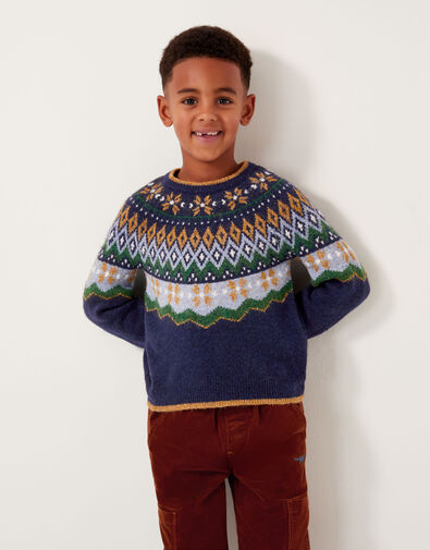 Crew Neck Fair Isle Sweater, Blue (NAVY), large