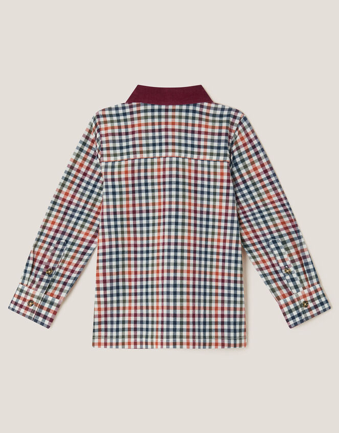 Corduroy Collar Gingham Shirt, Brown (BROWN), large